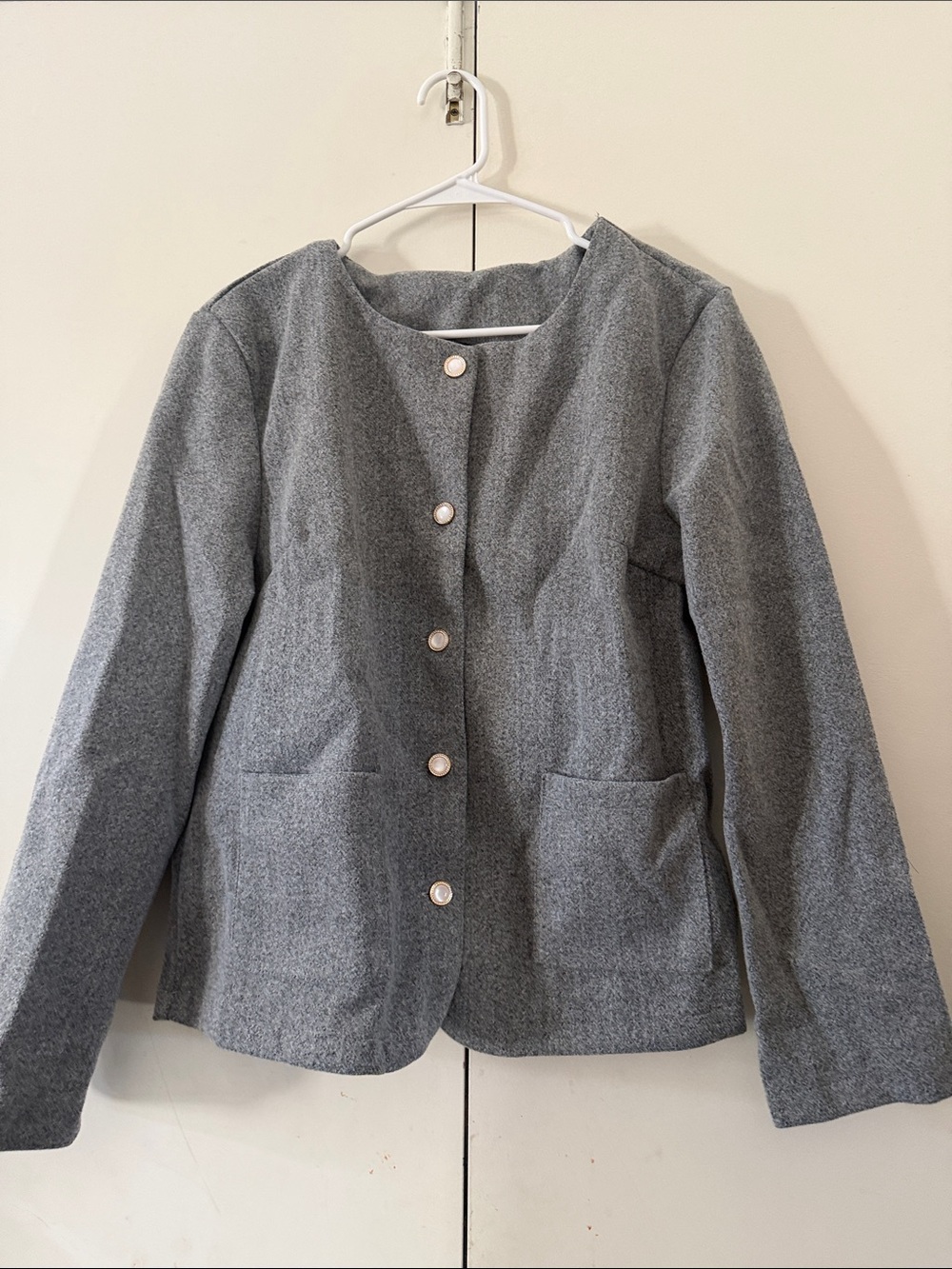 Women's Gray Button-Front Casual Jacket